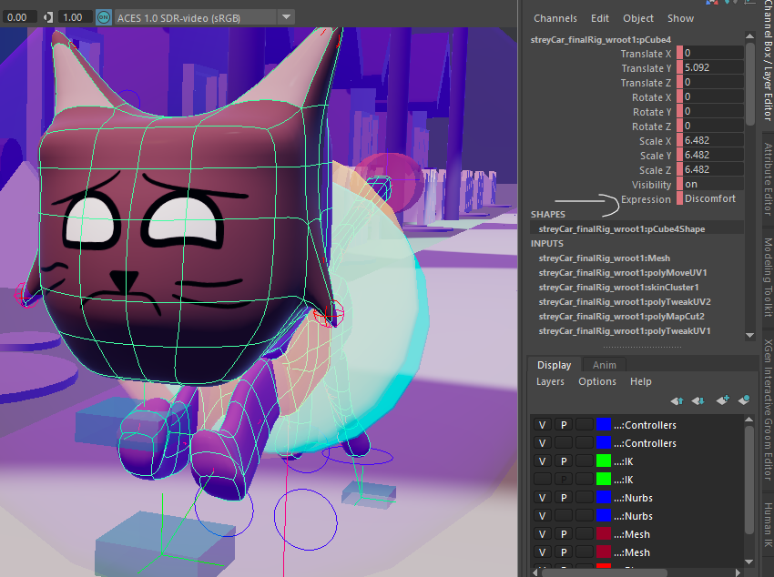 Cat model with control rig in the scene