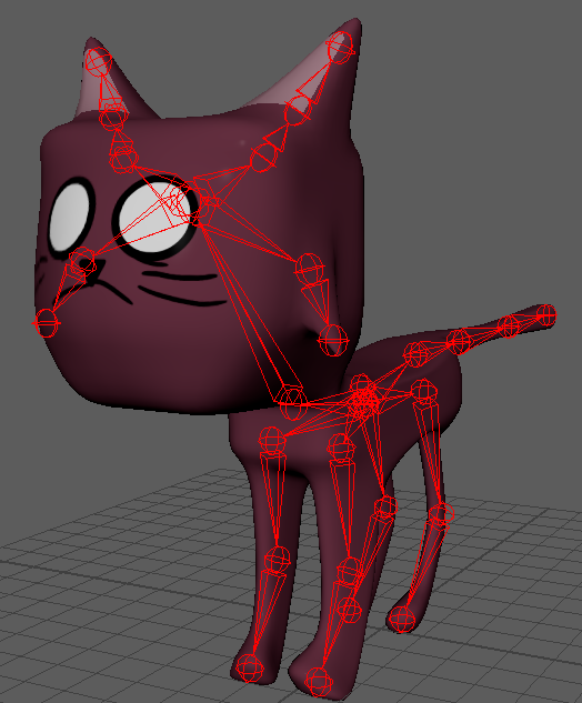 Cat model with red rig skeletons