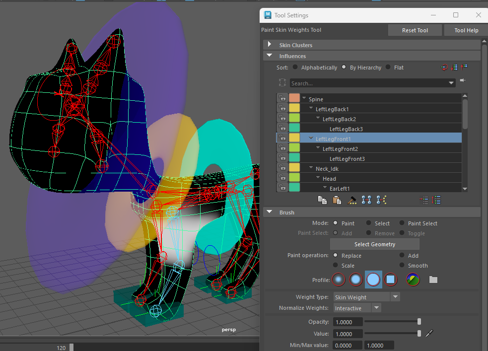 Cat model with weight painting interface