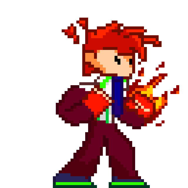 Orange character idle animation with flame on left hand