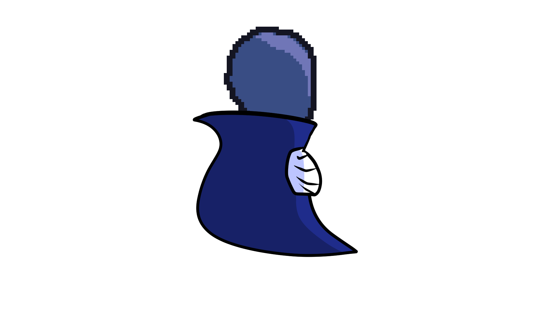 host unmasked, defeated, turning away