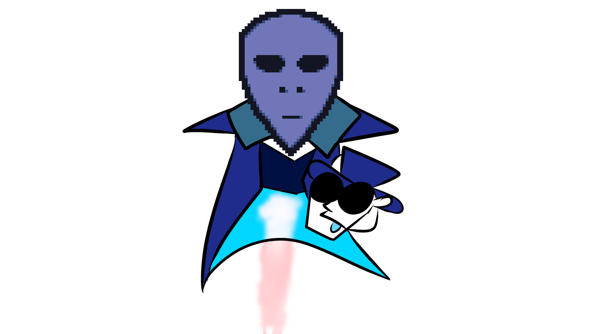 host unmasked wearing a helm